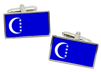 Grande Comore Ngazidja Flag Cufflinks in Chrome Box