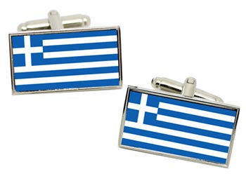 Greece Flag Cufflinks in Chrome Box