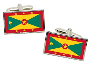 Grenada Flag Cufflinks in Chrome Box