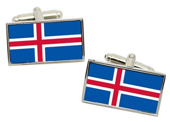Iceland Flag Cufflinks in Chrome Box