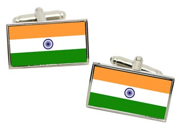 India Flag Cufflinks in Chrome Box