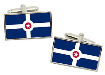 Indianapolis IN (USA) Flag Cufflinks in Chrome Box