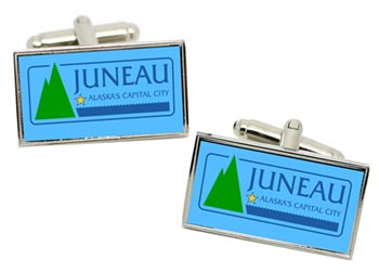 Juneau AK (USA) Flag Cufflinks in Chrome Box