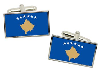 Kosovo Flag Cufflinks in Chrome Box