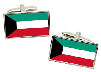 Kuwait Flag Cufflinks in Chrome Box