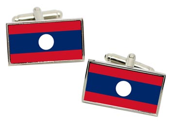 Laos Flag Cufflinks in Chrome Box