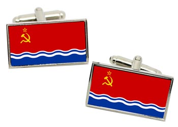 Latvian Soviet Flag Cufflinks in Chrome Box