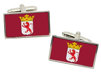 León (Spain) Flag Cufflinks in Chrome Box