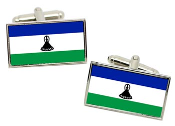 Lesotho Flag Cufflinks in Chrome Box
