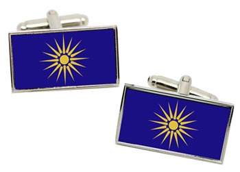 Macedonia (Greece) Flag Cufflinks in Chrome Box
