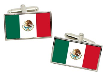Mexico Flag Cufflinks in Chrome Box