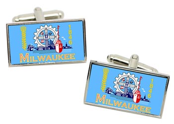 Milwaukee WI (USA) Flag Cufflinks in Chrome Box