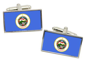 Minnesota USA Flag Cufflinks in Chrome Box