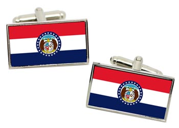 Missouri USA Flag Cufflinks in Chrome Box