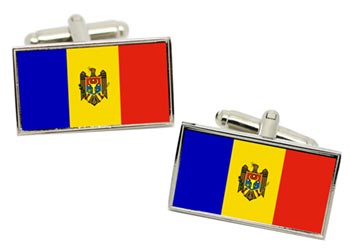 Moldova Flag Cufflinks in Chrome Box