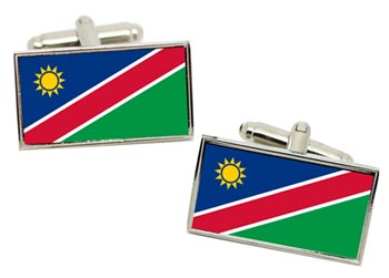 Namibia Flag Cufflinks in Chrome Box