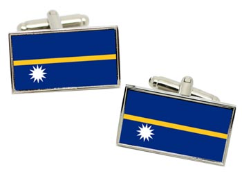 Nauru Flag Cufflinks in Chrome Box