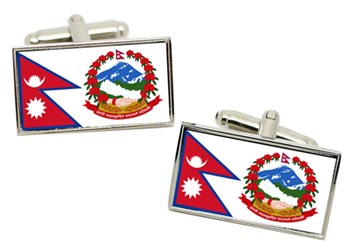 Nepal Flag Cufflinks in Chrome Box