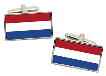 Netherlands Flag Cufflinks in Chrome Box