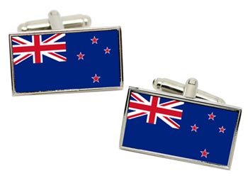 New Zealand Flag Cufflinks in Chrome Box