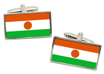 Niger Flag Cufflinks in Chrome Box