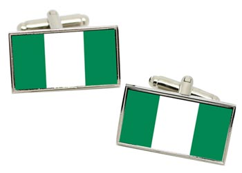 Nigeria Flag Cufflinks in Chrome Box