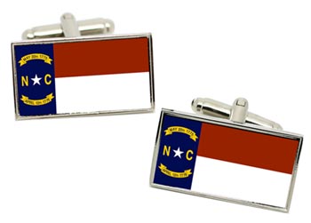 North Carolina USA Flag Cufflinks in Chrome Box