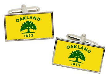 Oakland CA (USA) Flag Cufflinks in Chrome Box