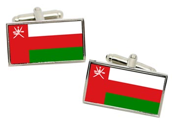 Oman Flag Cufflinks in Chrome Box