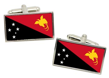 Papua New Guinea Flag Cufflinks in Chrome Box