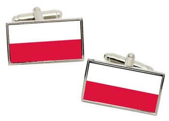 Poland Polska Flag Cufflinks in Chrome Box
