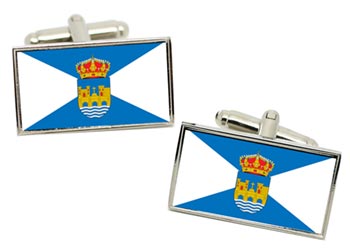 Pontevedra City (Spain) Flag Cufflinks in Chrome Box