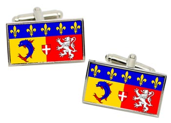 Rhône-Alpes (France) Flag Cufflinks in Chrome Box