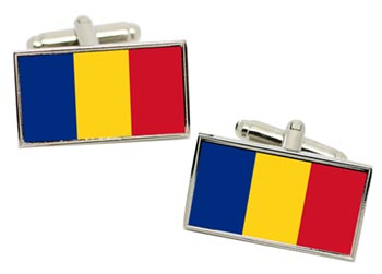 Romania Flag Cufflinks in Chrome Box