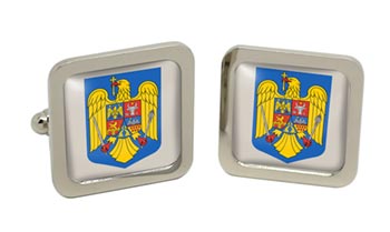 Romania Square Cufflinks in Chrome Box