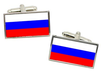 Russia Flag Cufflinks in Chrome Box