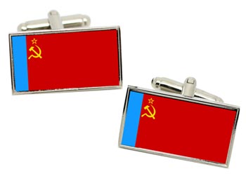 Russian Soviet Flag Cufflinks in Chrome Box