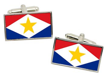 Saba (Netherlands) Flag Cufflinks in Chrome Box