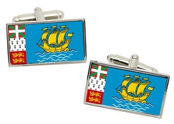 Saint-Pierre-et-Miquelon Flag Cufflinks in Chrome Box
