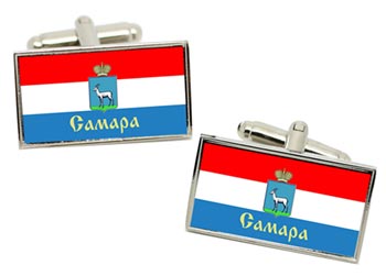 Samara (Russia) Flag Cufflinks in Chrome Box