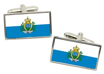 San Marino Flag Cufflinks in Chrome Box