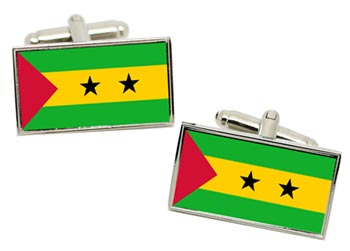 São Tom e Pr̂̃ncipe Flag Cufflinks in Chrome Box