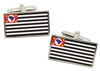 São Paulo State (Brazil) Flag Cufflinks in Chrome Box