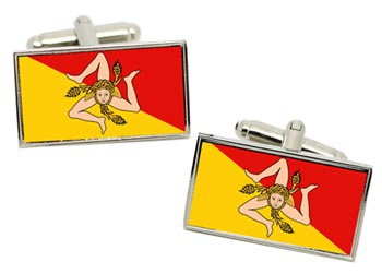 Sicily Sicilia (Italy) Flag Cufflinks in Chrome Box