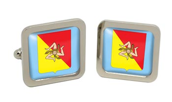 Sicily Sicilia (Italy) Square Cufflinks in Chrome Box