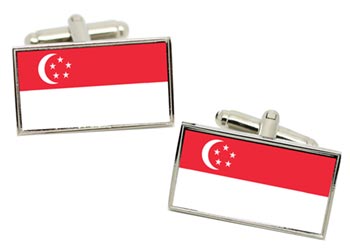 Singapore Flag Cufflinks in Chrome Box