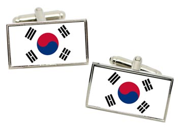 South Korea Flag Cufflinks in Chrome Box