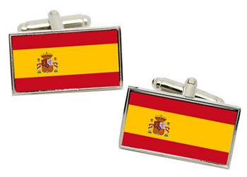 Spain Flag Cufflinks in Chrome Box