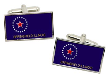 Springfield IL (USA) Flag Cufflinks in Chrome Box