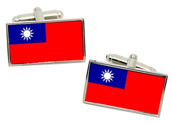 Taiwan Flag Cufflinks in Chrome Box